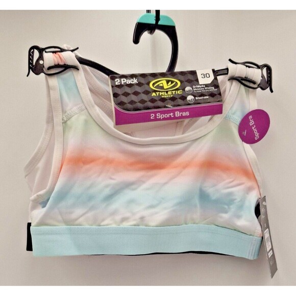 ATHLETIC WORKS 2 PACK RACERBACK SPORTS BRAS BAND SIZE 30 GIRL'S SIZE S - Picture 2 of 9